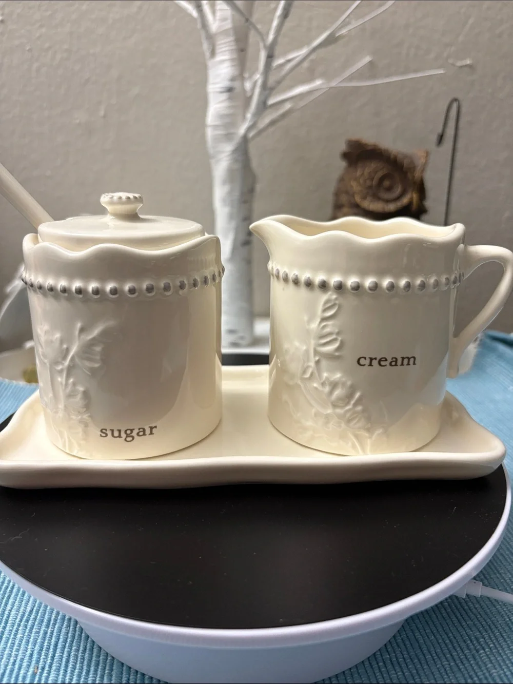 Cream Embossed Ceramic Sugar & Cream Set